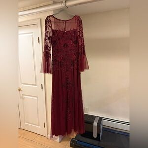 Aidan Mattox Deep Red Long Sleeve Dress
